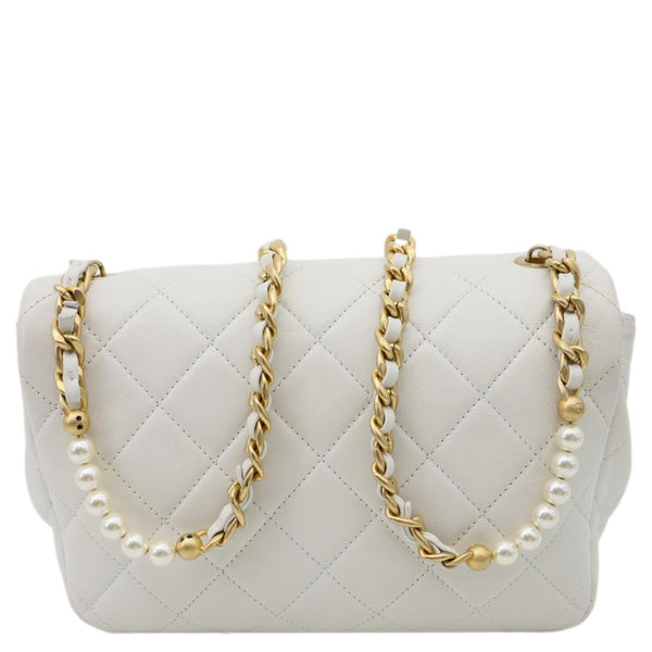 CHANEL Pearl Side Flap Quilted Leather Crossbody Bag White