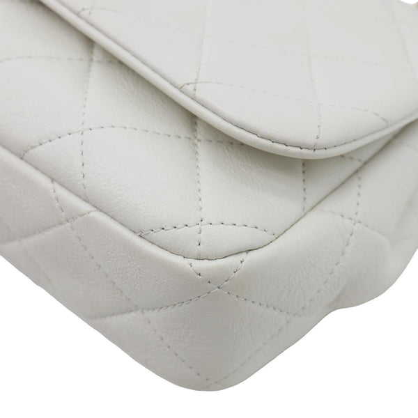 CHANEL Pearl Side Flap Quilted Leather Crossbody Bag White