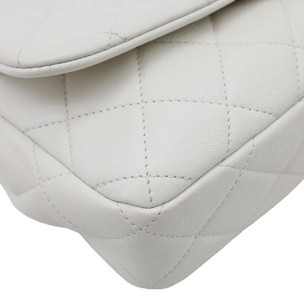 CHANEL Pearl Side Flap Quilted Leather Crossbody Bag White