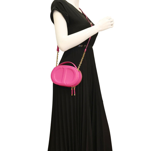 CHRISTIAN DIOR CD Signature Oval Calfskin Leather Camera Crossbody Bag Rani Pink