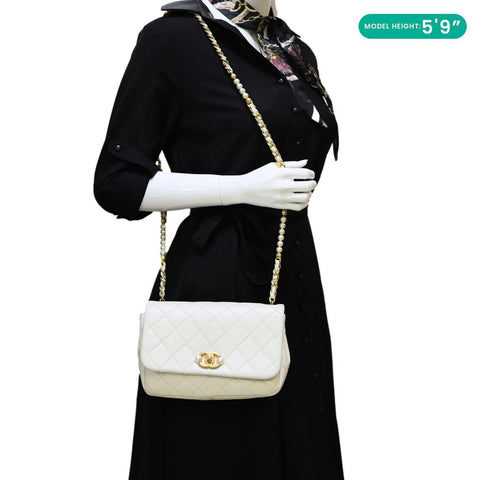 CHANEL Pearl Side Flap Quilted Leather Crossbody Bag White
