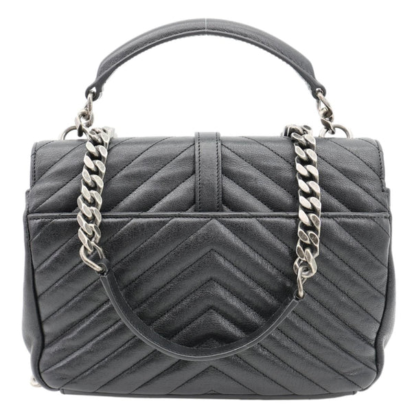 YVES SAINT LAURENT College Flap Medium Classic Chevron Leather Shoulder Bag Black