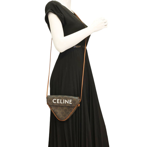 CELINE Triangle Triomphe Canvas Crossbody Bag Tan