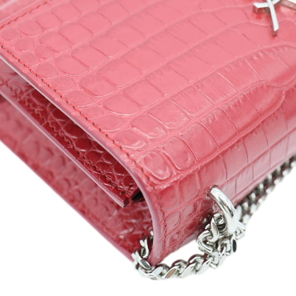 YVES SAINT LAURENT Monogram Sunset Crocodile Embossed Leather Crossbody Bag Red