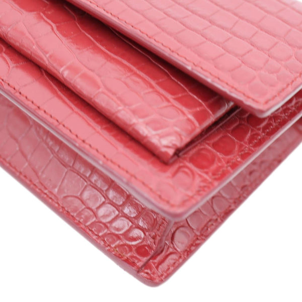 YVES SAINT LAURENT Monogram Sunset Crocodile Embossed Leather Crossbody Bag Red
