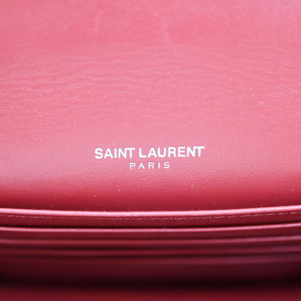 YVES SAINT LAURENT Monogram Sunset Crocodile Embossed Leather Crossbody Bag Red