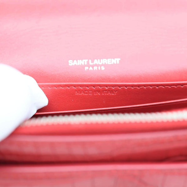 YVES SAINT LAURENT Monogram Sunset Crocodile Embossed Leather Crossbody Bag Red