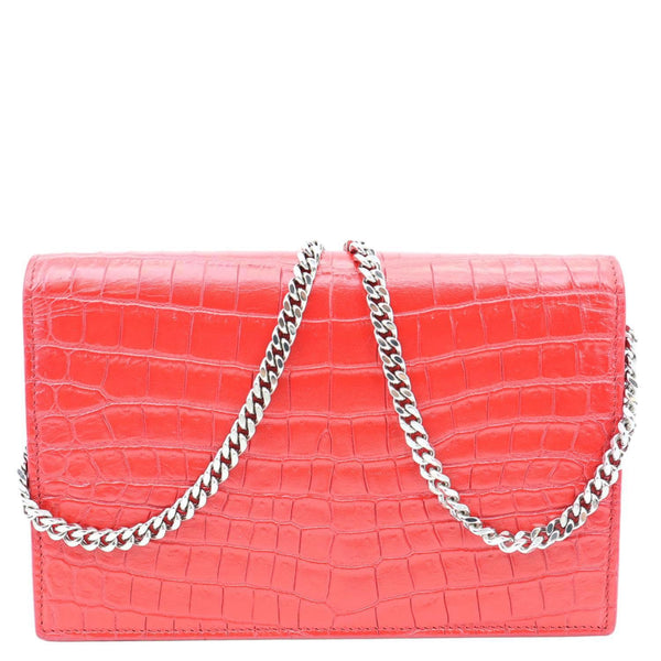 YVES SAINT LAURENT Kate Tassel Crocodile Embossed Leather Crossbody Bag Red