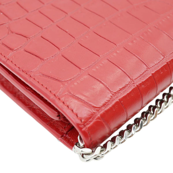 YVES SAINT LAURENT Kate Tassel Crocodile Embossed Leather Crossbody Bag Red