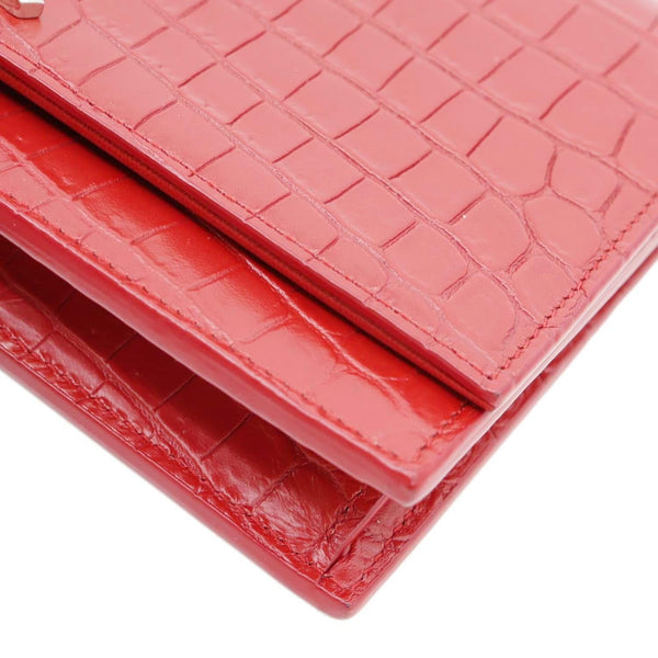 YVES SAINT LAURENT Kate Tassel Crocodile Embossed Leather Crossbody Bag Red