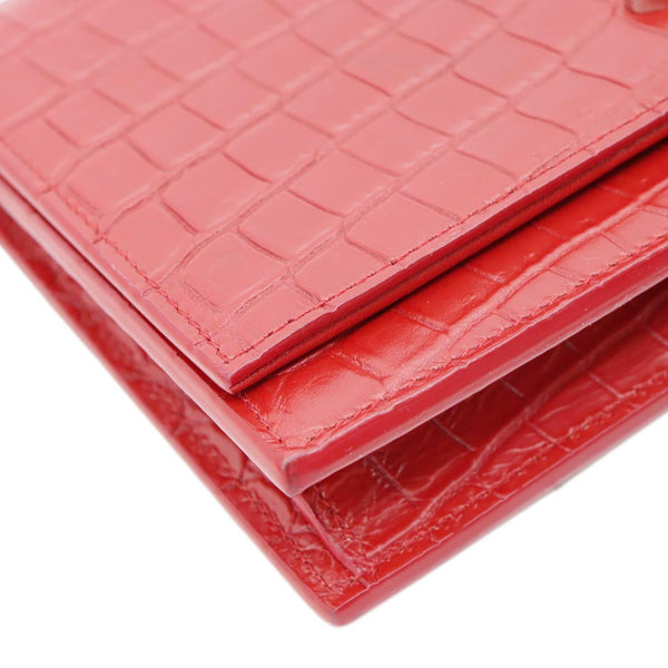 YVES SAINT LAURENT Kate Tassel Crocodile Embossed Leather Crossbody Bag Red