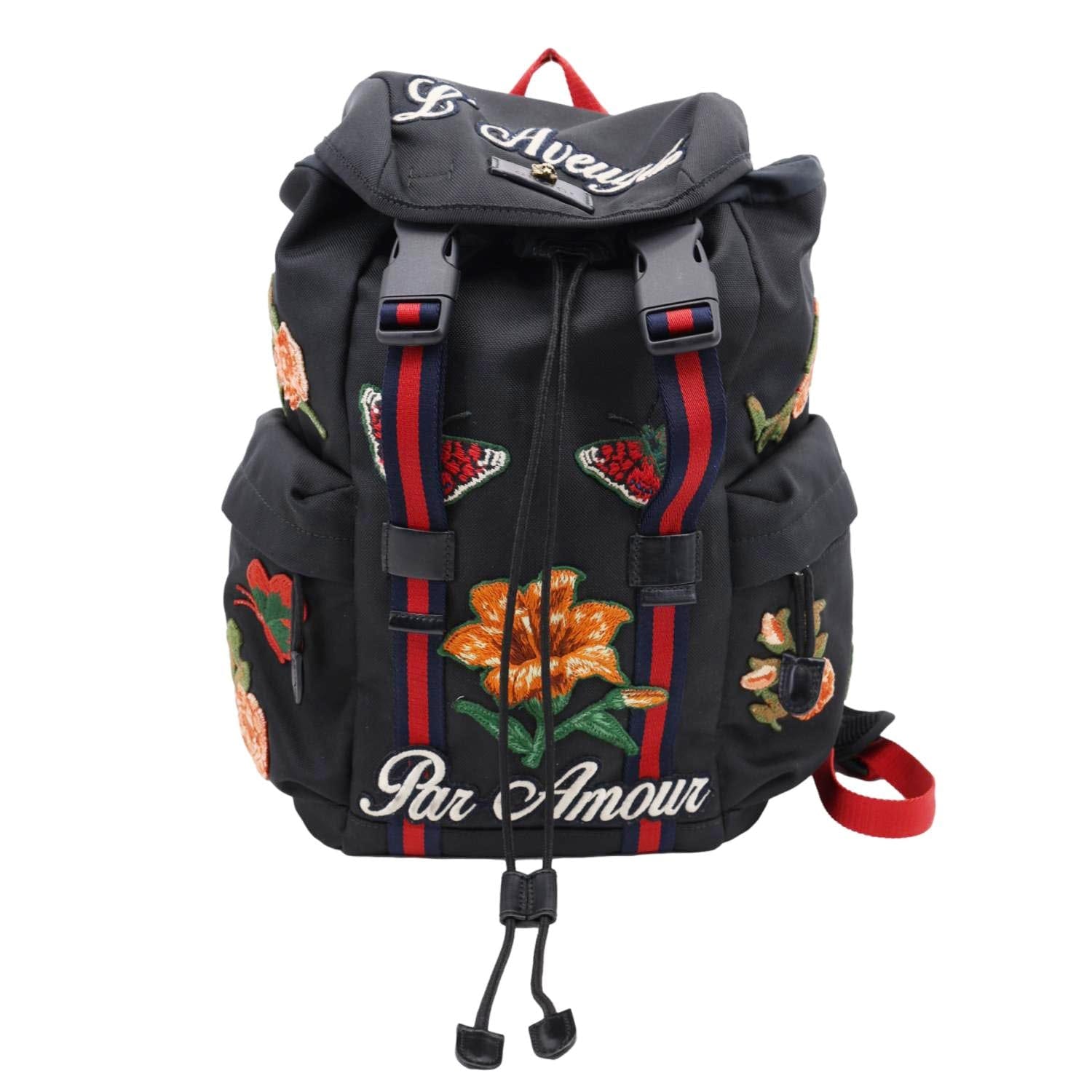 GUCCI L
Aveugle Par Amour Embroidered Techno Web Canvas Backpack Black 478327