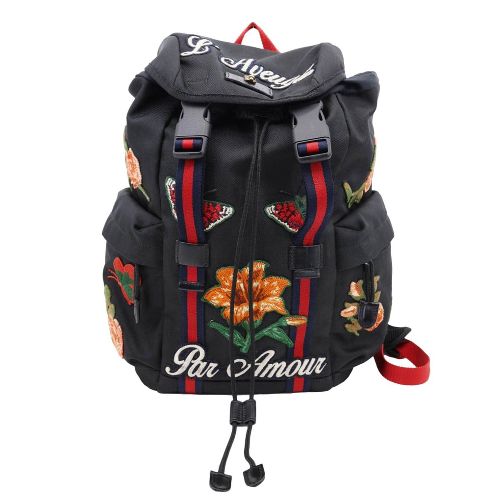 GUCCI L'Aveugle Par Amour Embroidered Techno Web Canvas Backpack Black