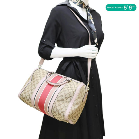 GUCCI Vintage Web Joy Medium GG Canvas Boston Bag Ebony 274205