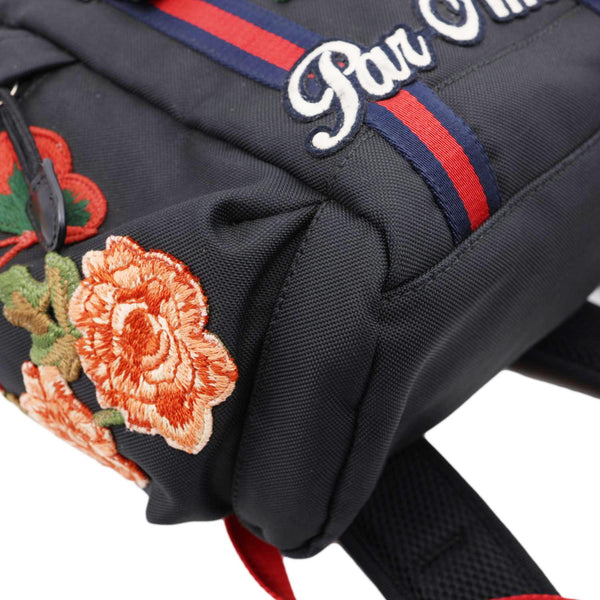 GUCCI L'Aveugle Par Amour Embroidered Techno Web Canvas Backpack Black 478327