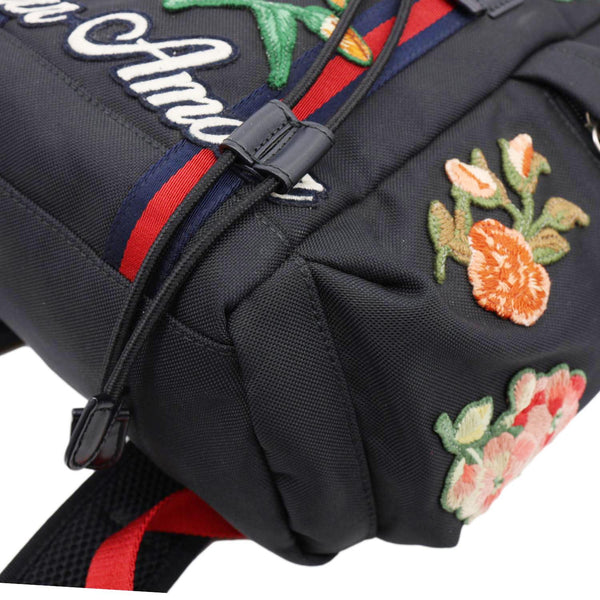 GUCCI L'Aveugle Par Amour Embroidered Techno Web Canvas Backpack Black 478327