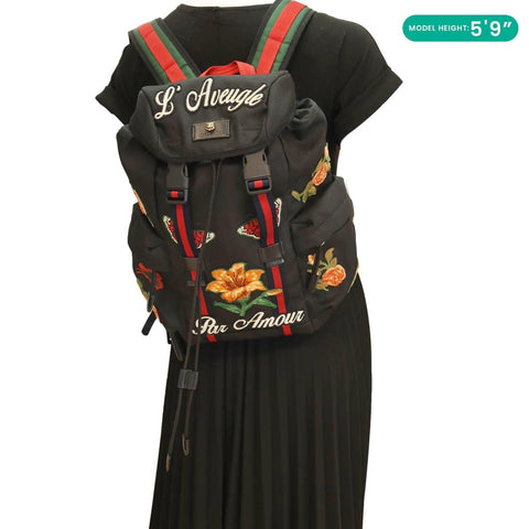 GUCCI L
Aveugle Par Amour Embroidered Techno Web Canvas Backpack Black 478327