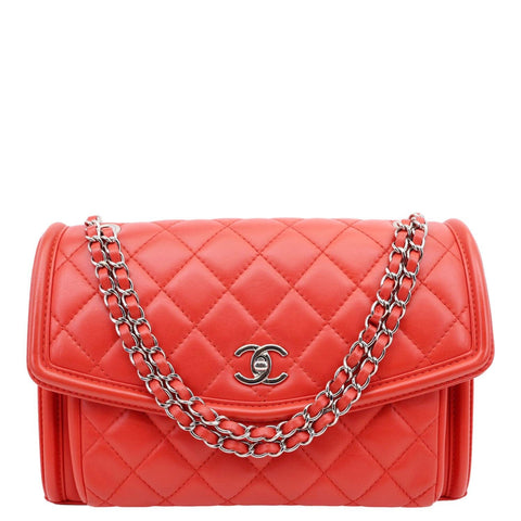 CHANEL Geometric Flap Large Lambskin Quilted Leather Crossbody Bag Red