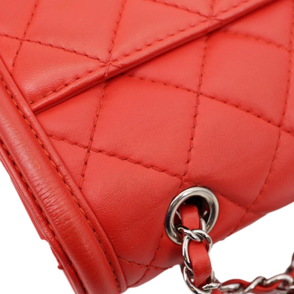CHANEL Geometric Flap Large Lambskin Quilted Leather Crossbody Bag Red