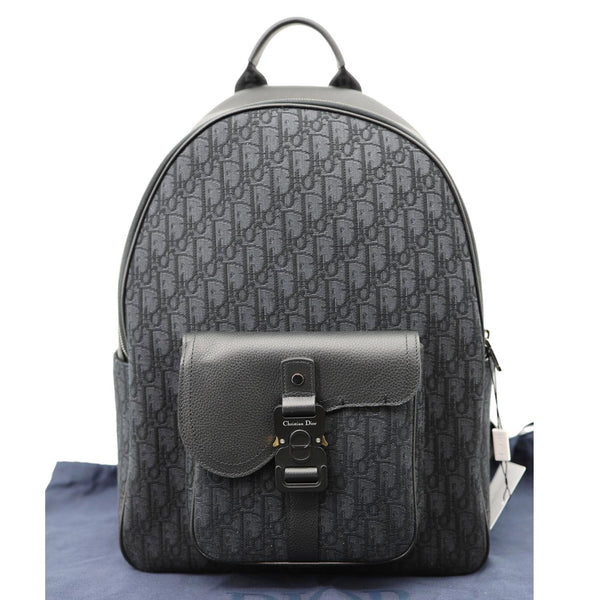 CHRISTIAN DIOR Saddle Oblique Jacquard Canvas and Leather Backpack Black - Dust Bag