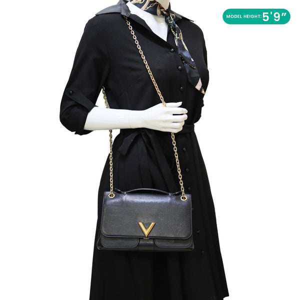 LOUIS VUITTON Very Chain Monogram Leather Chain Crossbody Bag Black