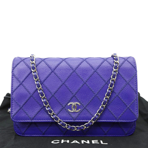 CHANEL Fancy CC Quilted Calfskin Leather Wallet On Chain Bag Royal blue