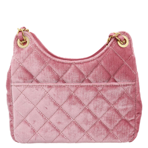 CHANEL Wavy CC Small Velvet Hobo Bag Pink