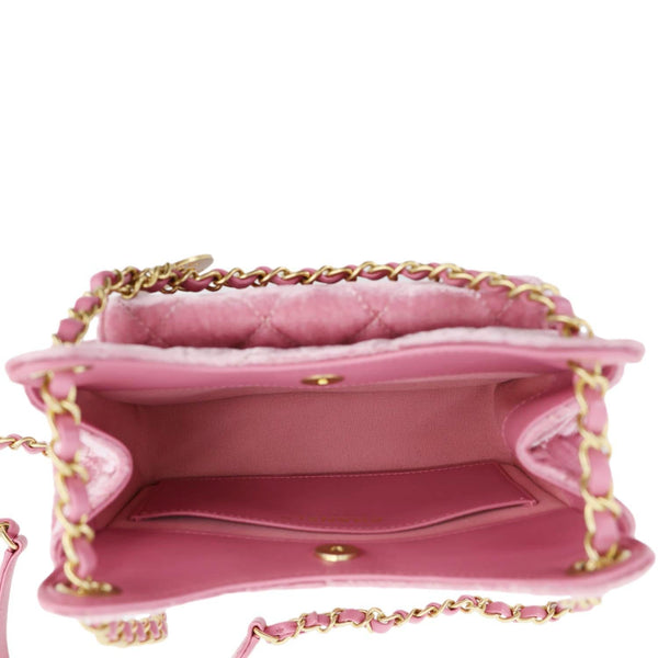 CHANEL Wavy CC Small Velvet Hobo Bag Pink