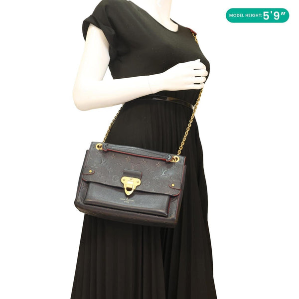 LOUIS VUITTON Vavin PM Monogram Empreinte Leather Shoulder Bag Navy Blue