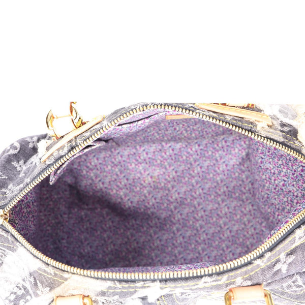 LOUIS VUITTON Speedy Monogram Denim Patchwork Satchel Bag Black
