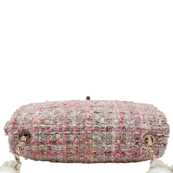 CHANEL Pearl Flap Mini Tweed Top Handle Shoulder Bag Pink