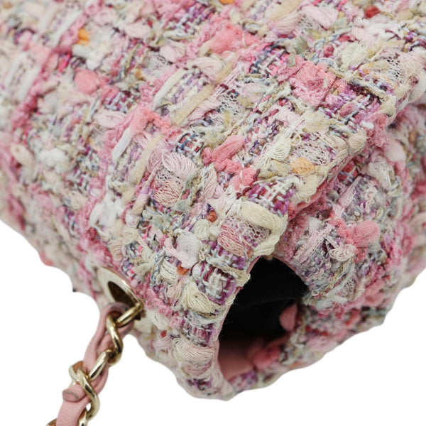 CHANEL Pearl Flap Mini Tweed Top Handle Shoulder Bag Pink