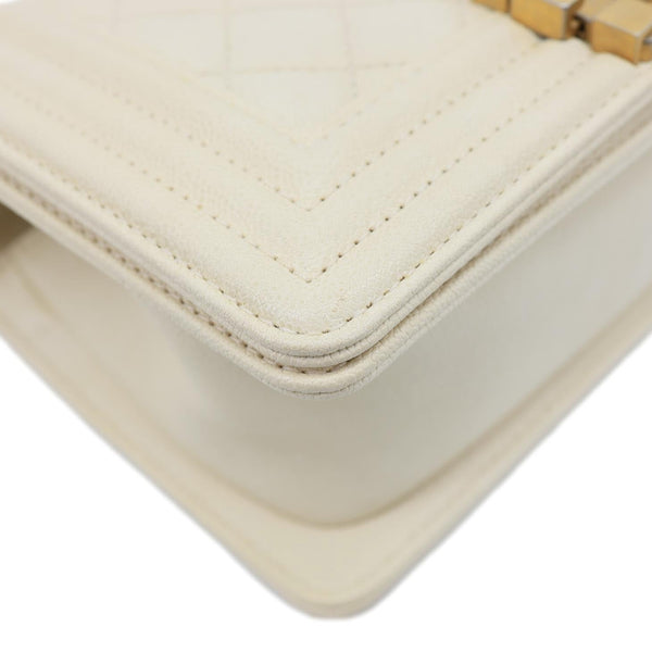 CHANEL Boy Flap Small Quilted Caviar Leather Chain Shoulder Bag Cream