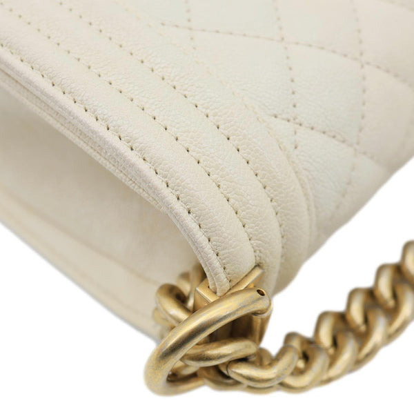 CHANEL Boy Flap Small Quilted Caviar Leather Chain Shoulder Bag Cream