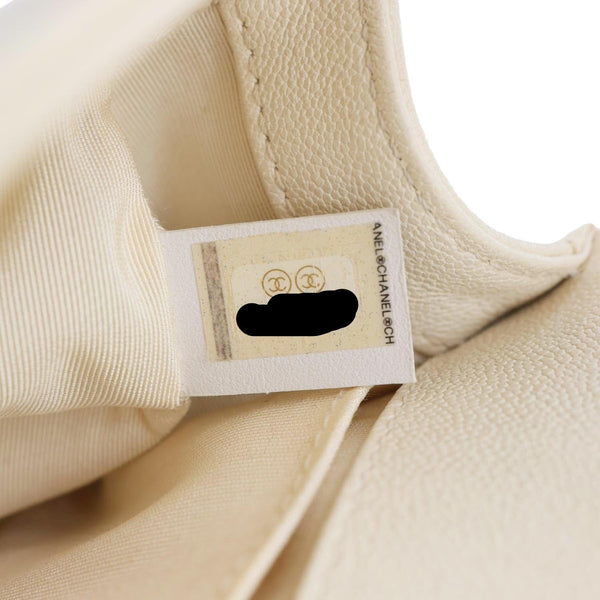 CHANEL Boy Flap Small Quilted Caviar Leather Chain Shoulder Bag Cream