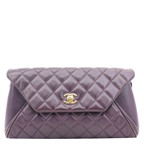 CHANEL Fold Up Again Quilted Lambskin Leather Clutch Purple