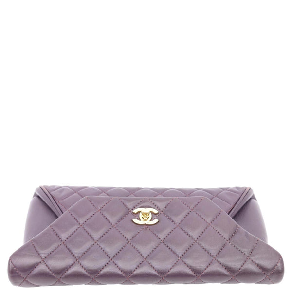 CHANEL Fold Up Again Quilted Lambskin Leather Clutch Purple