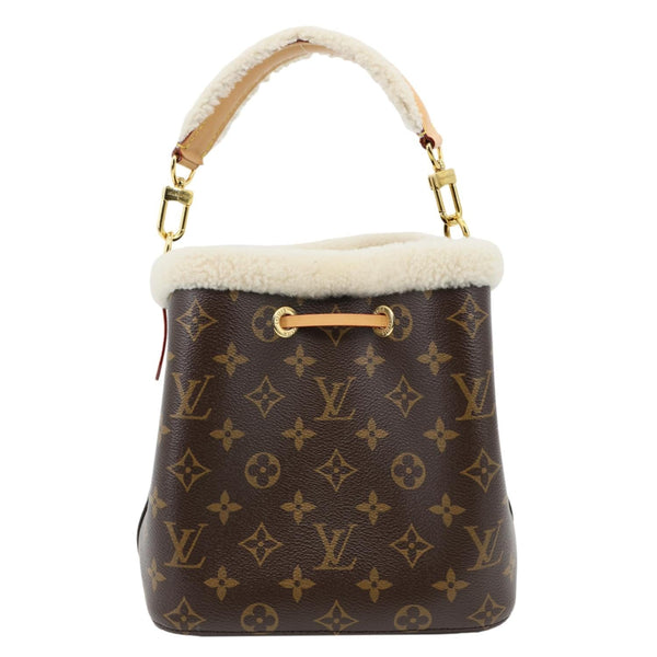 LOUIS VUITTON Neonoe BB Monogram Shearling Trimmed Bucket Bag Brown