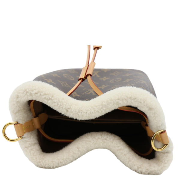 LOUIS VUITTON Neonoe BB Monogram Shearling Trimmed Bucket Bag Brown