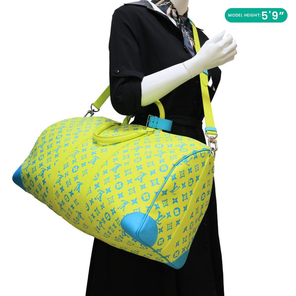 LOUIS VUITTON Playground Keepall 50 Bandouliere Monogram Canvas Travel Bag Neon Yellow