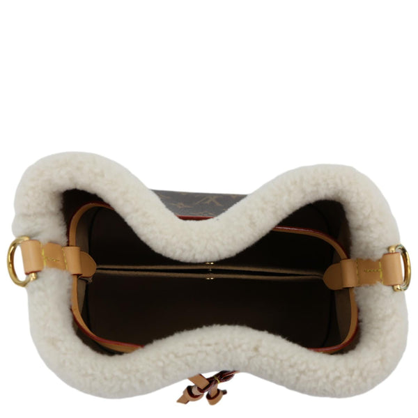 LOUIS VUITTON Neonoe BB Monogram Shearling Trimmed Bucket Bag Brown