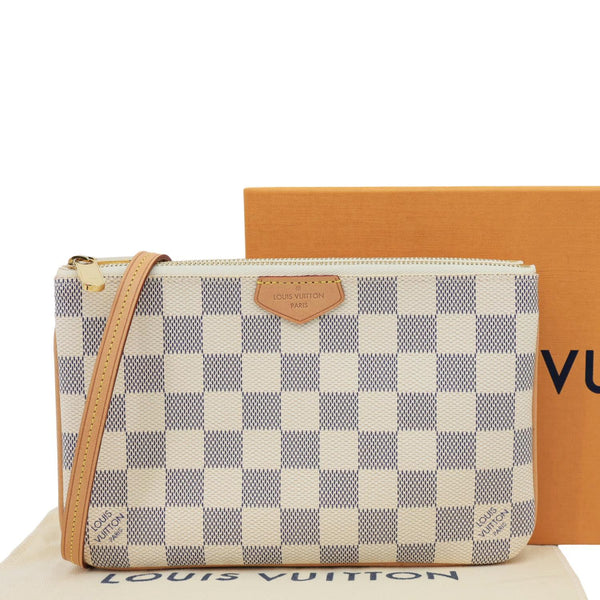 LOUIS VUITTON Double Zip Pochette Damier Azur Crossbody Bag Rose Ballerine