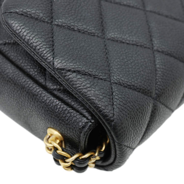 CHANEL Chain Soul Flap Quilted Caviar Leather Crossbody Bag Black
