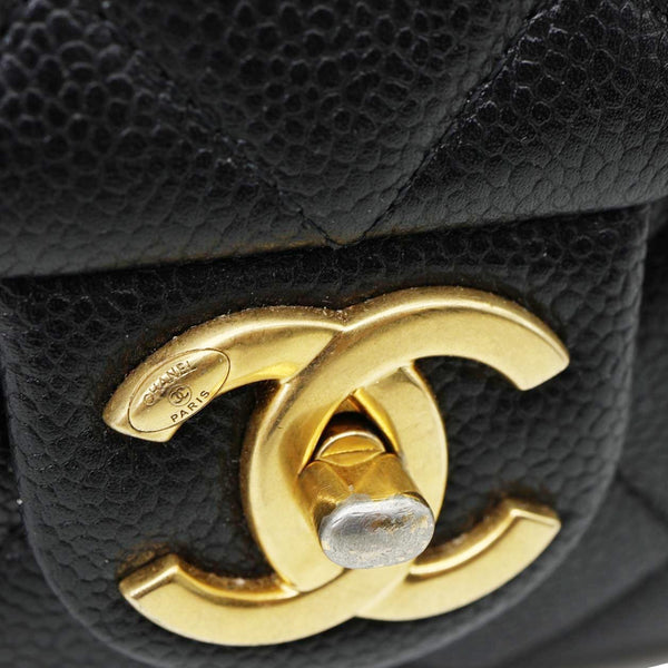 CHANEL Chain Soul Flap Quilted Caviar Leather Crossbody Bag Black