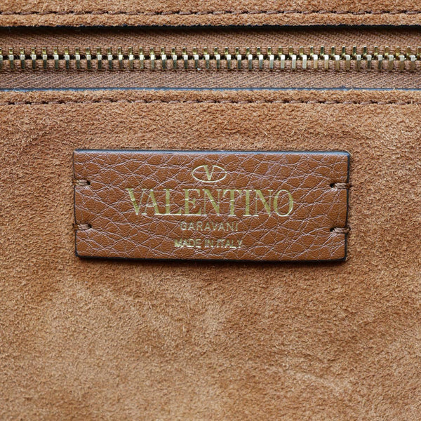 VALENTINO Roman Stud Large Leather Tote Bag Saddle Brown