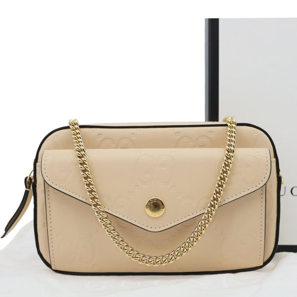 GUCCI Gilbert Mini Monogram Calfskin Leather Crossbody Bag Beige 781554