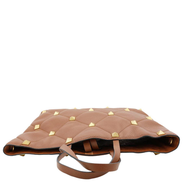 VALENTINO Roman Stud Large Leather Tote Bag Saddle Brown