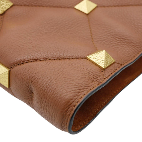 VALENTINO Roman Stud Large Leather Tote Bag Saddle Brown