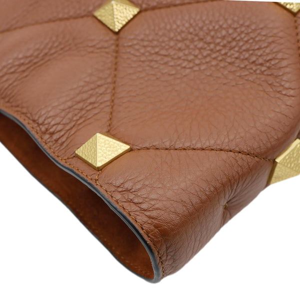 VALENTINO Roman Stud Large Leather Tote Bag Saddle Brown