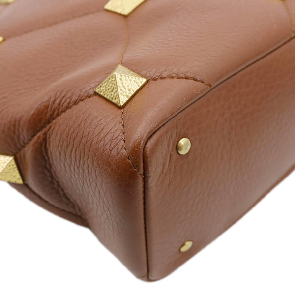 VALENTINO Roman Stud Large Leather Tote Bag Saddle Brown